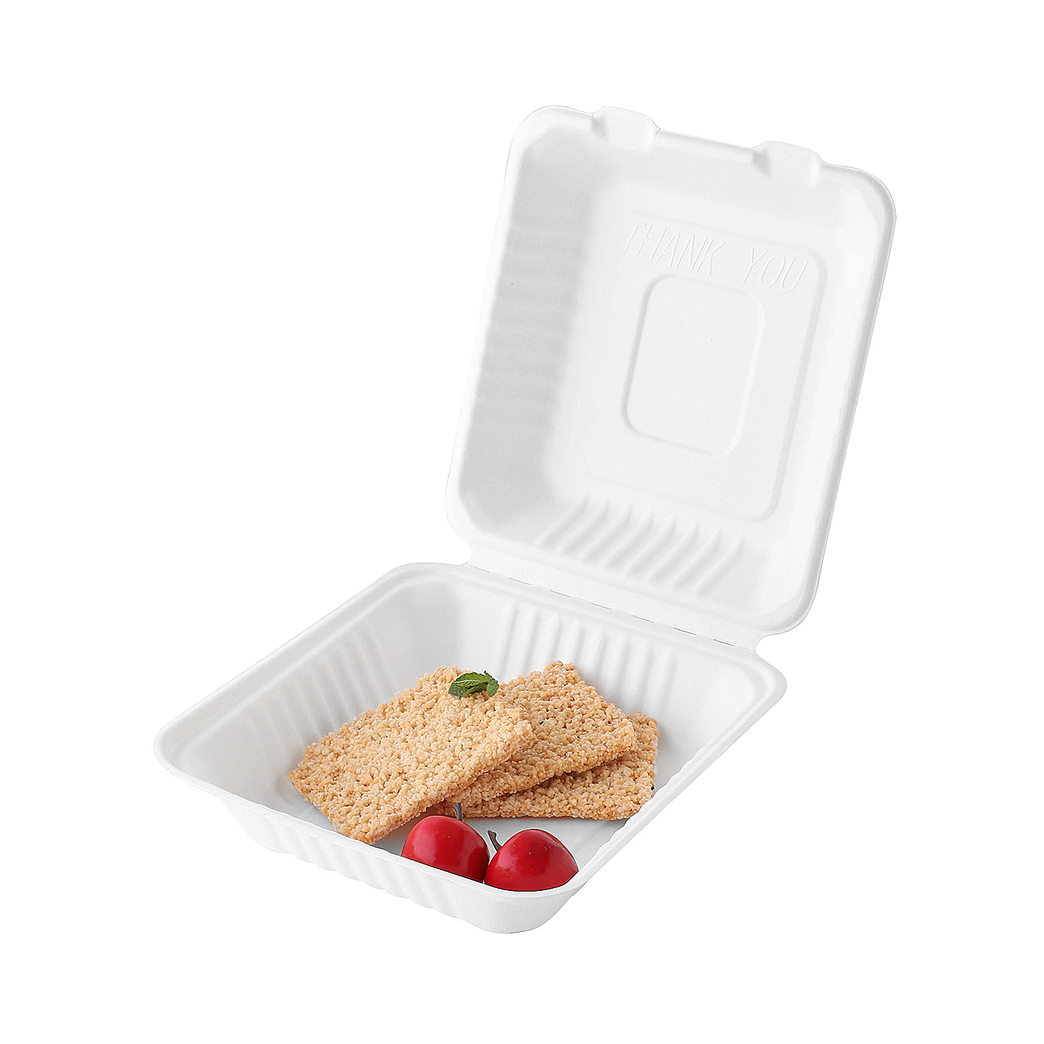 Caja de almeja de comida rápida de bagazo reciclable de 8 "x8 " x3 ''
